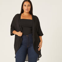 Curve Chiffon Open Front Cardigan Plus Size Outerwear -2020AVE