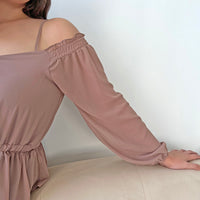 Curve Chiffon Peplum Off Shoulder Blouse Plus Size Tops -2020AVE