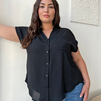 Curve Chiffon Pocket Tee Plus Size Tops Black 1XL -2020AVE