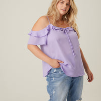 Curve Chiffon Ruffle Top Plus Size Tops Lavender 1XL -2020AVE