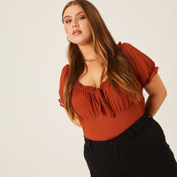 Curve Chiffon Smocked Back Blouse Plus Size Tops Rust 1XL -2020AVE