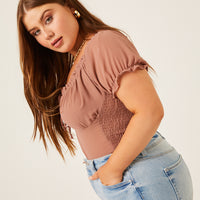Curve Chiffon Smocked Back Blouse Plus Size Tops -2020AVE