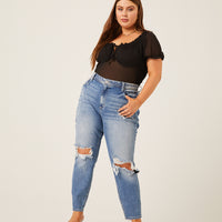Curve Chiffon Smocked Back Blouse Plus Size Tops -2020AVE