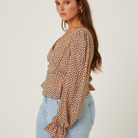 Curve Chiffon Spotted Long Sleeve Blouse Plus Size Tops -2020AVE
