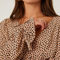 Curve Chiffon Spotted Long Sleeve Blouse Plus Size Tops -2020AVE