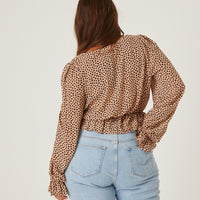 Curve Chiffon Spotted Long Sleeve Blouse Plus Size Tops -2020AVE