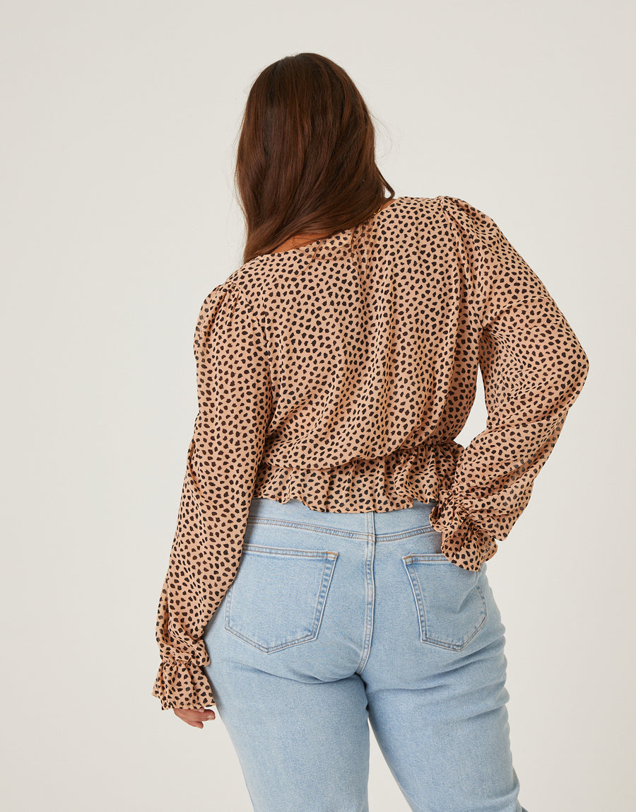 Curve Chiffon Spotted Long Sleeve Blouse Plus Size Tops -2020AVE