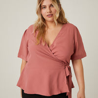 Curve Chiffon Wrap Top Plus Size Tops Mauve 1XL -2020AVE