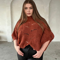 Curve Chunky Knit Poncho Sweater Plus Size Tops -2020AVE