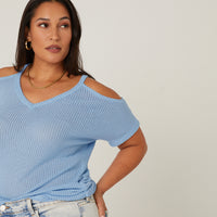 Curve Cold Shoulder Knit Top Plus Size Tops -2020AVE