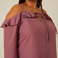 Curve Cold Shoulder Ruffle Blouse Plus Size Tops -2020AVE