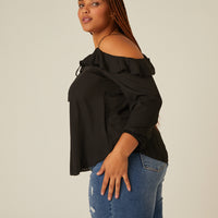 Curve Cold Shoulder Ruffle Blouse Plus Size Tops -2020AVE