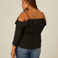 Curve Cold Shoulder Ruffle Blouse Plus Size Tops -2020AVE