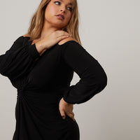 Curve Cold Shoulder Twist Dress Plus Size Dresses Black 1XL -2020AVE