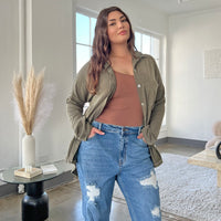 Curve Comfy Knit Button Up Shirt Plus Size Tops -2020AVE