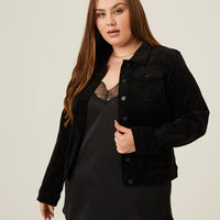 Curve Corduroy Jacket Plus Size Outerwear Black 1XL -2020AVE
