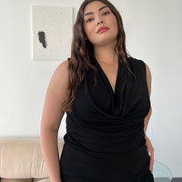 Curve Cowl Neck Shimmer Tank Plus Size Tops Black 1XL -2020AVE