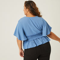 Curve Crepe Peplum Blouse Plus Size Tops -2020AVE