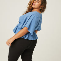 Curve Crepe Peplum Blouse Plus Size Tops -2020AVE