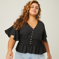 Curve Crepe Peplum Blouse Plus Size Tops Black 1XL -2020AVE