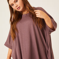 Curve Crewneck Oversized Knit Tee Plus Size Tops -2020AVE