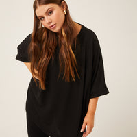 Curve Crewneck Oversized Knit Tee Plus Size Tops -2020AVE