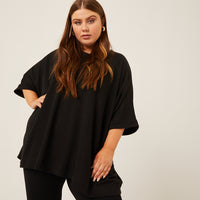 Curve Crewneck Oversized Knit Tee Plus Size Tops Black 1XL/2XL -2020AVE