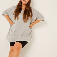 Curve Crewneck Oversized Knit Tee Plus Size Tops Gray 1XL/2XL -2020AVE