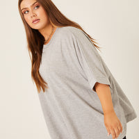 Curve Crewneck Oversized Knit Tee Plus Size Tops -2020AVE