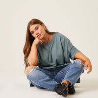 Curve Crewneck Oversized Knit Tee Plus Size Tops -2020AVE