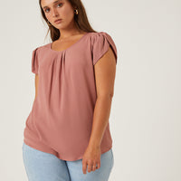 Curve Crinkle Cap Sleeve Blouse Plus Size Tops Mauve 1XL -2020AVE