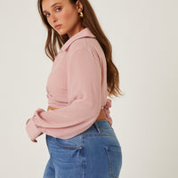 Curve Crinkle Sheer Tie Front Top Plus Size Tops -2020AVE