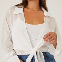 Curve Crinkle Sheer Tie Front Top Plus Size Tops -2020AVE