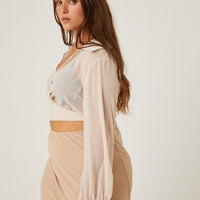 Curve Crinkle Sheer Tie Front Top Plus Size Tops -2020AVE