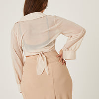 Curve Crinkle Sheer Tie Front Top Plus Size Tops -2020AVE