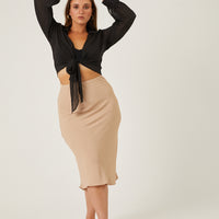 Curve Crinkle Sheer Tie Front Top Plus Size Tops -2020AVE