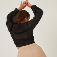 Curve Crinkle Sheer Tie Front Top Plus Size Tops -2020AVE