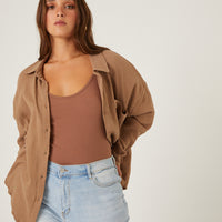 Curve Crinkled Button Up Shirt Plus Size Tops -2020AVE