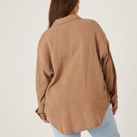 Curve Crinkled Button Up Shirt Plus Size Tops -2020AVE