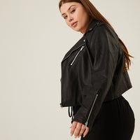 Curve Crop Leather Jacket Plus Size Outerwear -2020AVE