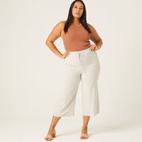 Curve Cropped Linen Pants Plus Size Bottoms -2020AVE
