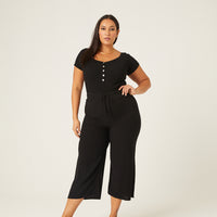 Curve Cropped Linen Pants Plus Size Bottoms Black 1XL -2020AVE