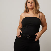 Curve Cropped Tank Top Plus Size Tops Black 1XL -2020AVE
