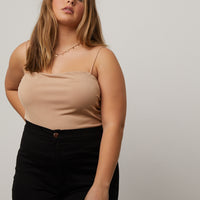 Curve Cropped Tank Top Plus Size Tops Khaki 1XL -2020AVE