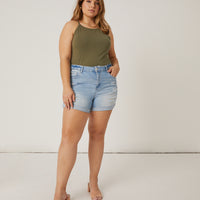 Curve Cuffed Ripped Shorts Plus Size Bottoms -2020AVE