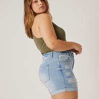 Curve Cuffed Ripped Shorts Plus Size Bottoms -2020AVE