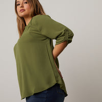 Curve Cuffed Sleeve Chiffon Blouse Plus Size Tops -2020AVE