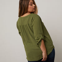 Curve Cuffed Sleeve Chiffon Blouse Plus Size Tops -2020AVE