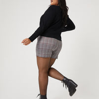 Curve Plaid Skort Plus Size Bottoms -2020AVE