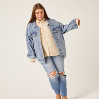 Curve Denim Trucker Jacket Plus Size Outerwear -2020AVE